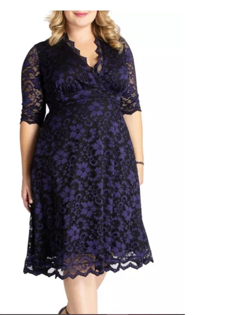 Kiyonna Mon Cheri Lace Cocktail Semi-Formal Wedding Guest Violet Dress Size 3x
